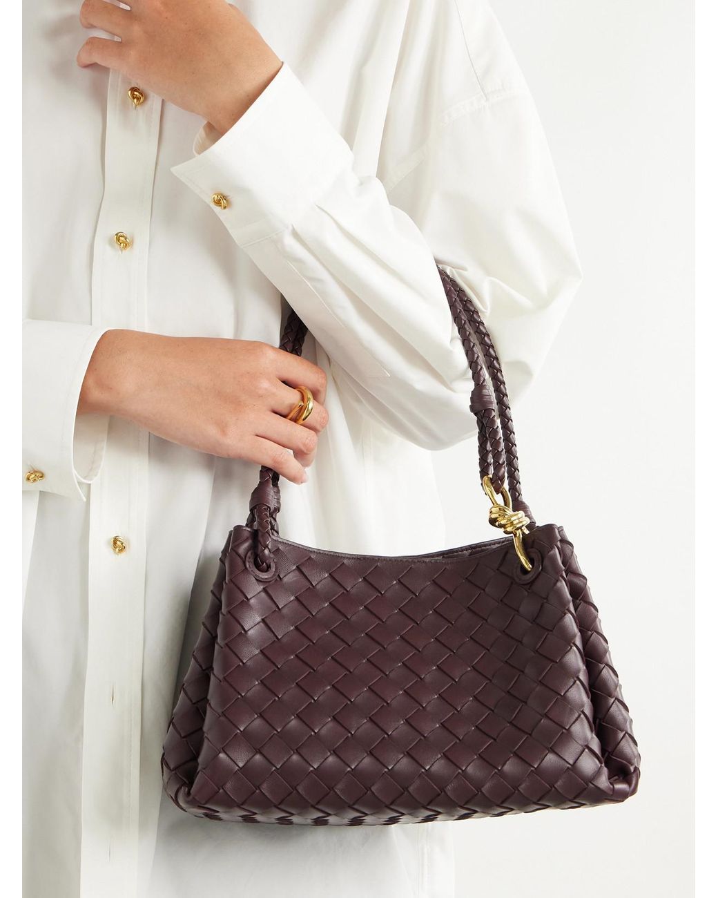 Bottega Veneta Brown Parachute Medium Intrecciato Leather Shoulder Bag