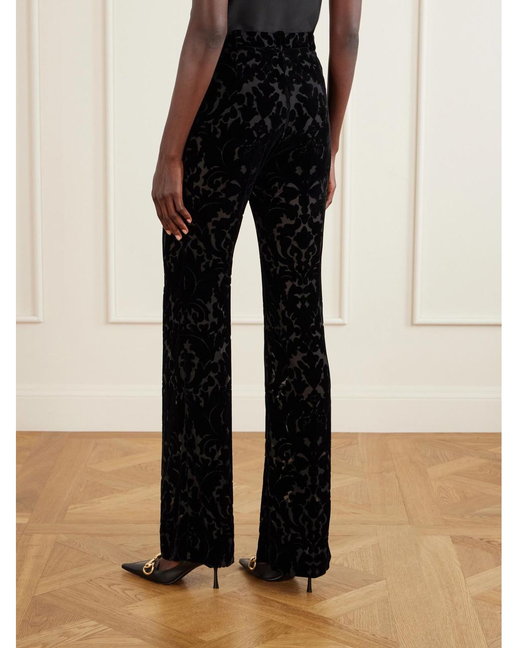 Gucci Black Devoré-Velvet Flared Pants