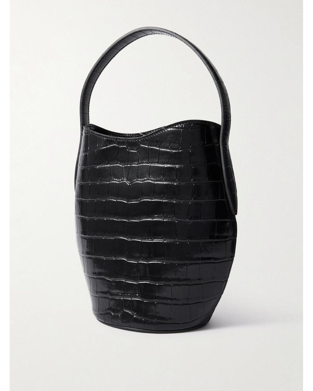 Liffner Black Buckled Croc-Effect Glossed-Leather Bucket Bag