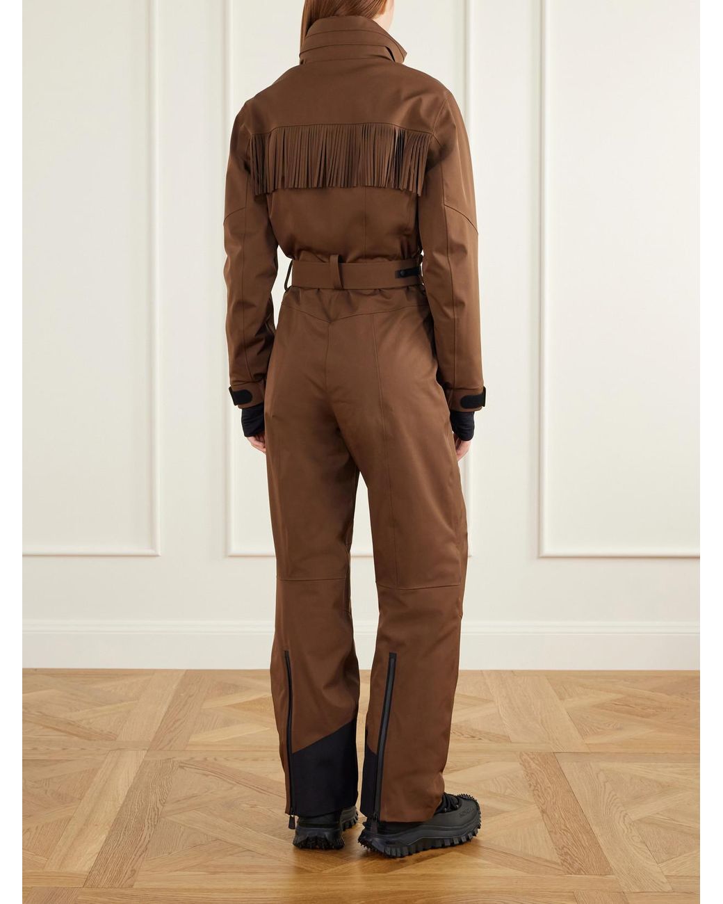 Moncler Brown Fringe-Trimmed Belted Tech-Poplin Ski Jacket