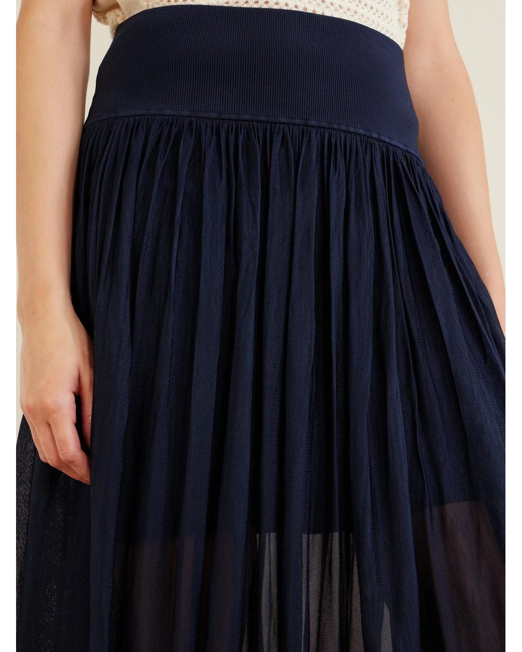 Maria McManus Blue Asymmetrical Plissé Midi Skirt