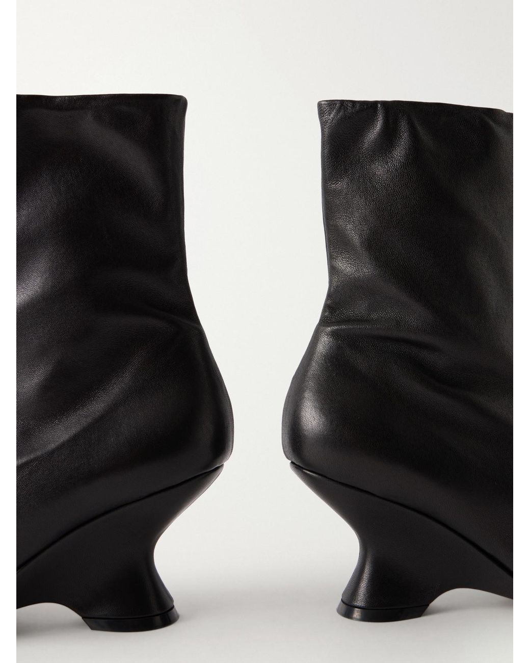 Dries Van Noten Black Leather Wedge Ankle Boots