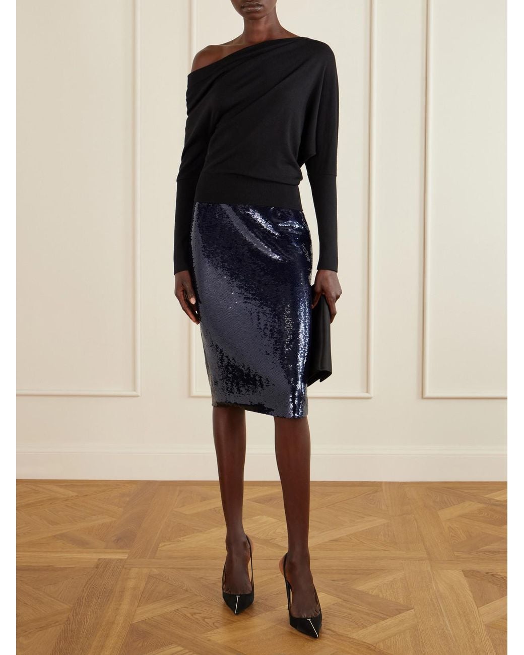 Tom Ford Blue Sequined Tulle Midi Skirt