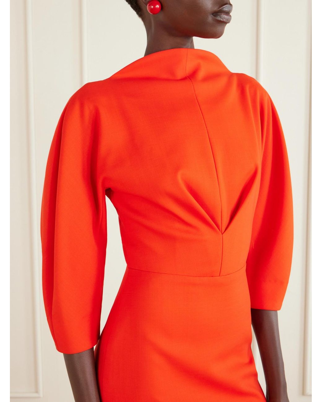 Carolina Herrera Red Sheath Cinched Stretch-Wool Midi Dress