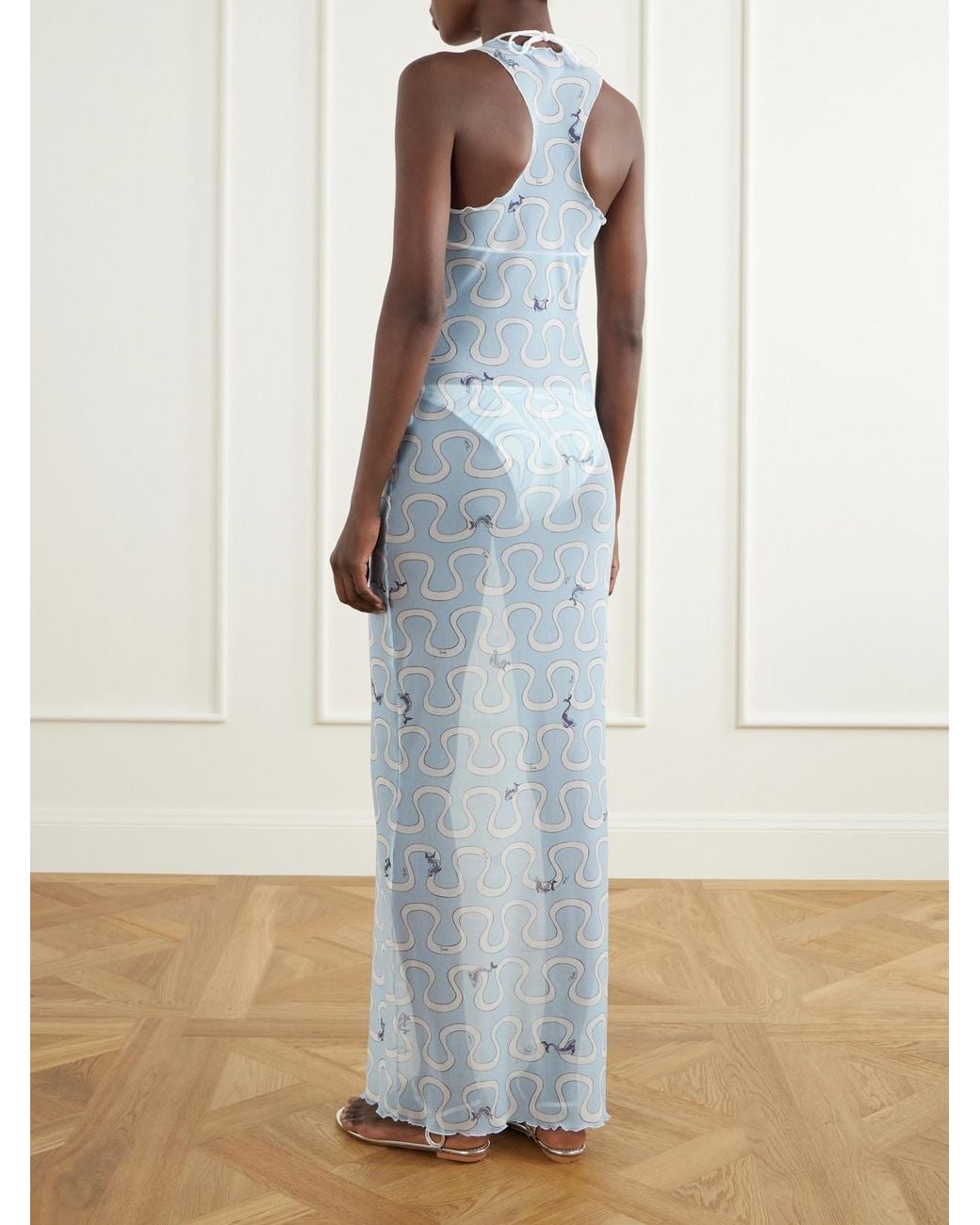 Emilio Pucci White Printed Tulle Maxi Dress