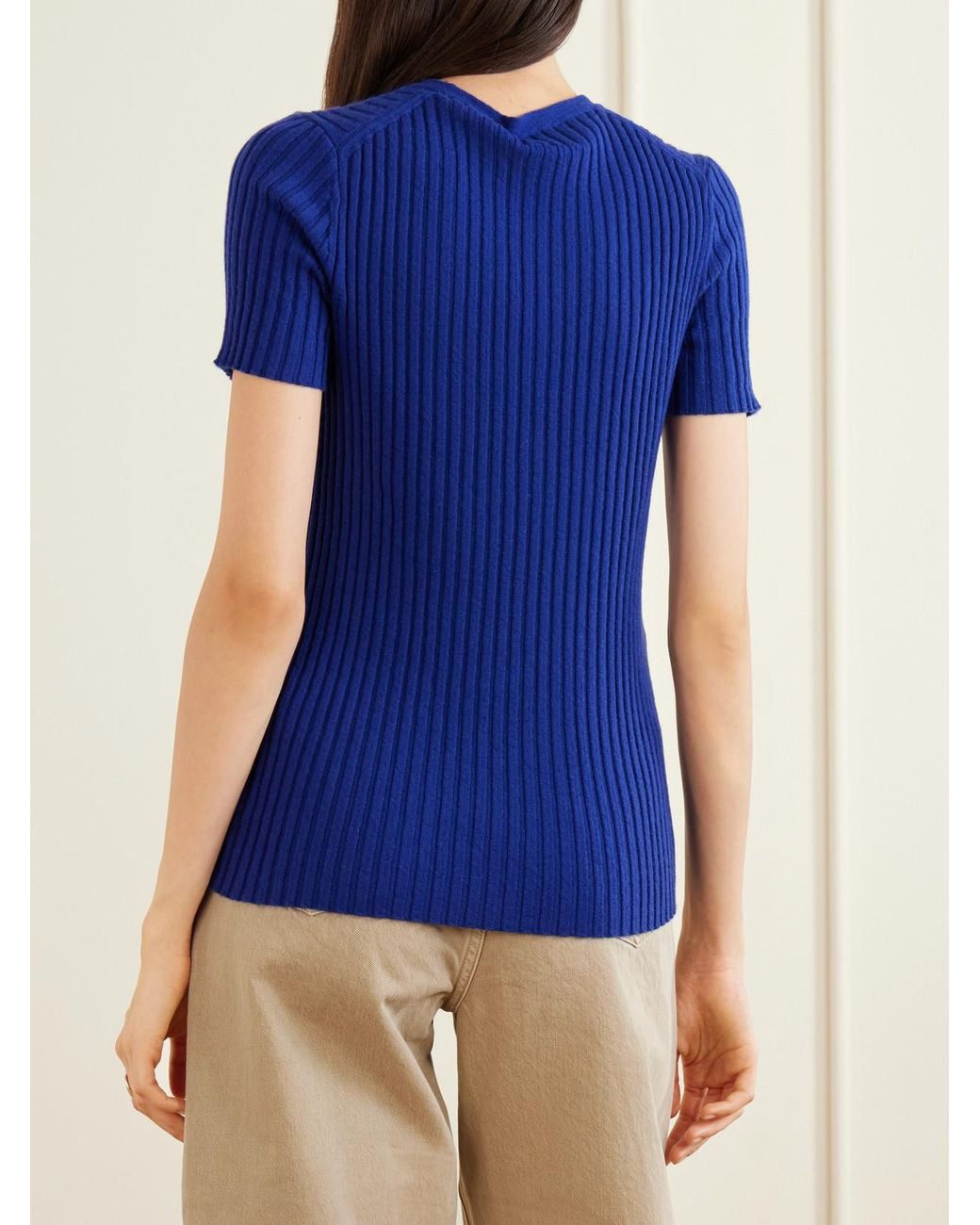 The Elder Statesman Blue Superlight Ellie Ribbed Cashmere Knitted Sweater