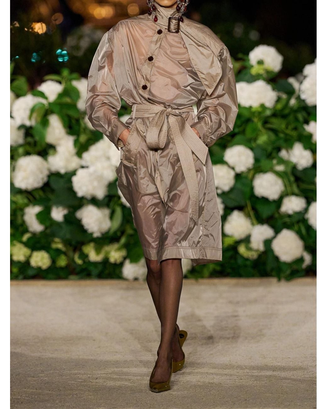 Saint Laurent Natural Belted Shell Midi Dress
