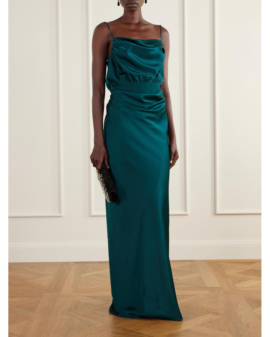 Heirlome Green Cleo Gathered Silk-Satin Gown