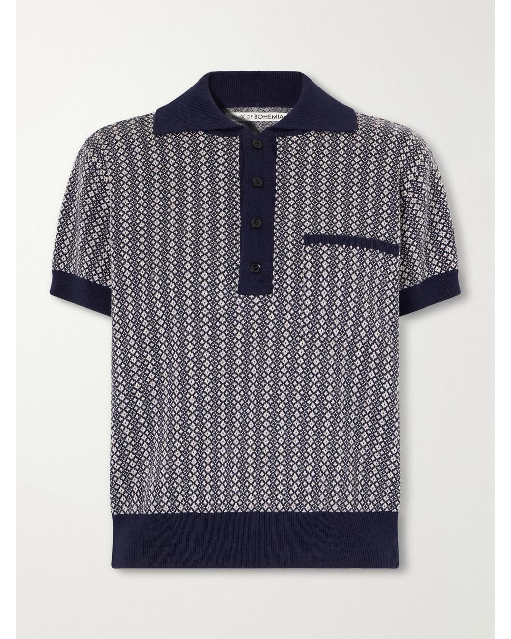 Alix Of Bohemia Blue Lessi Jacquard-Knit Cotton Polo Shirt