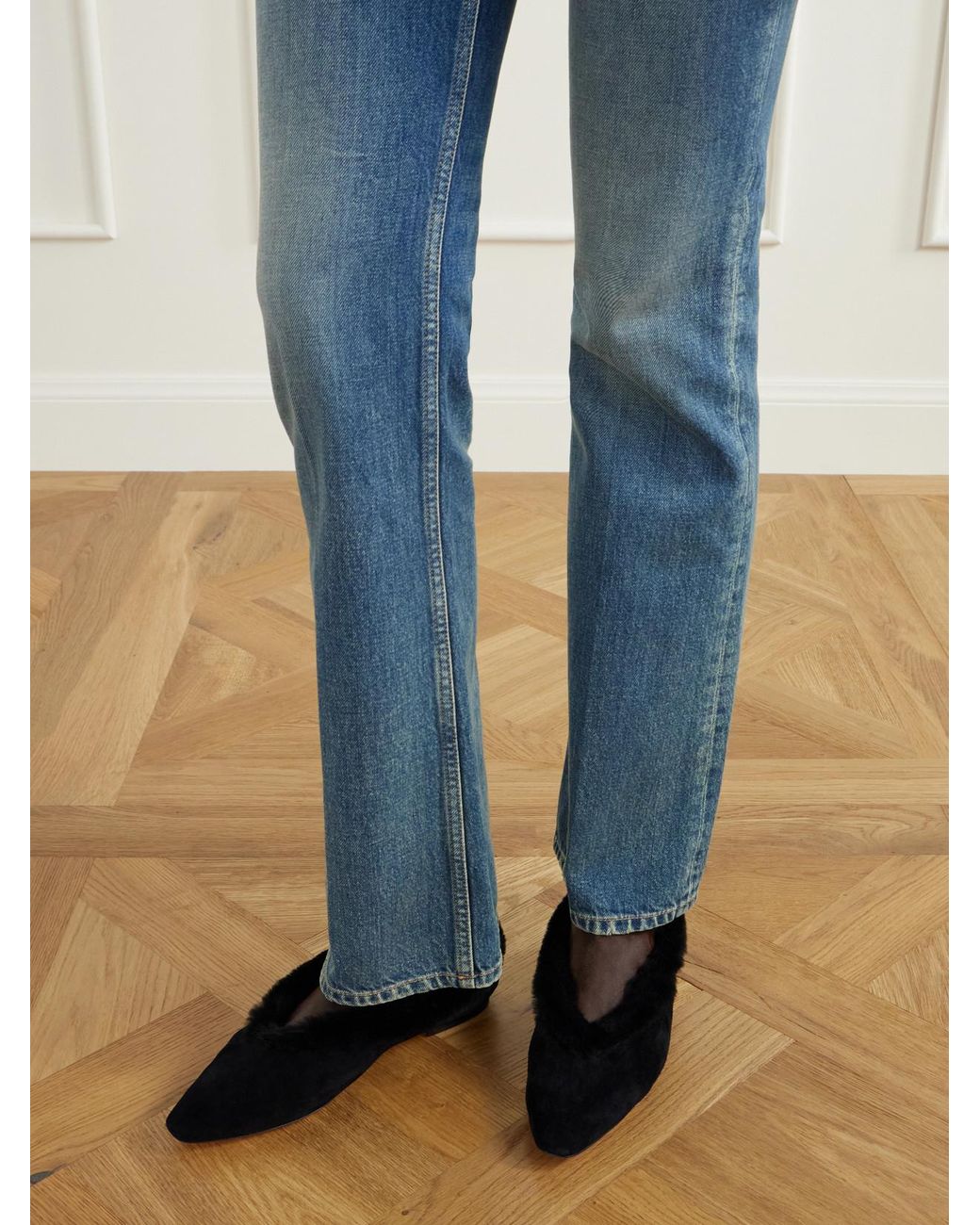 Jimmy Choo Black Margot Shearling-Trimmed Suede Ballet Flats