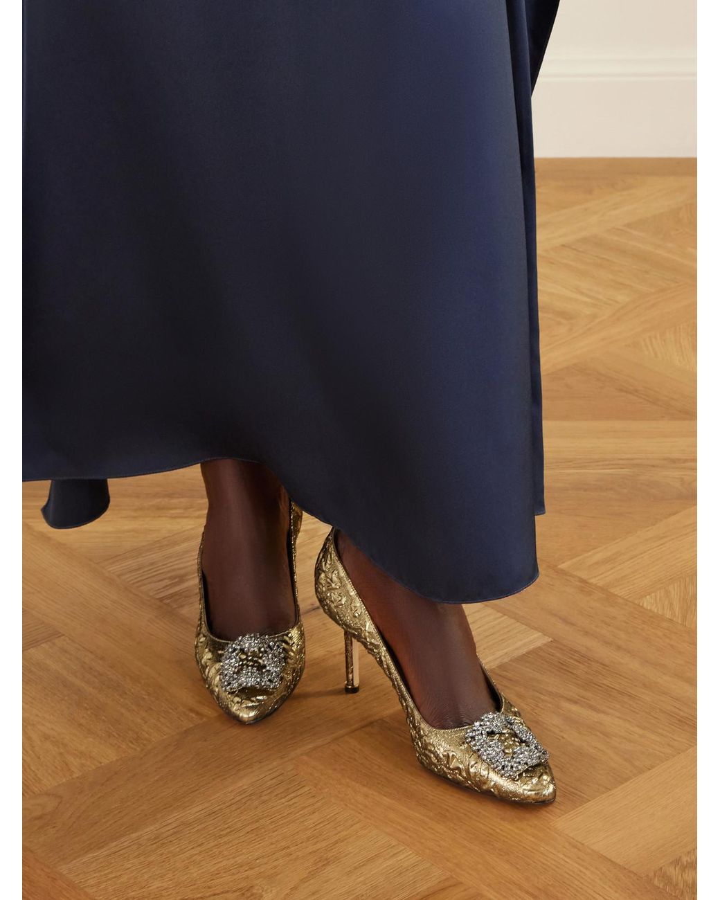 Manolo Blahnik Natural Emilia Wickstead Hangisi 70 Crystal-Embellished Metallic Jacquard Pumps