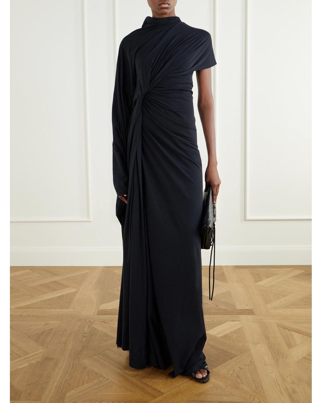 Balenciaga Blue Draped Cotton-Jersey Maxi Dress