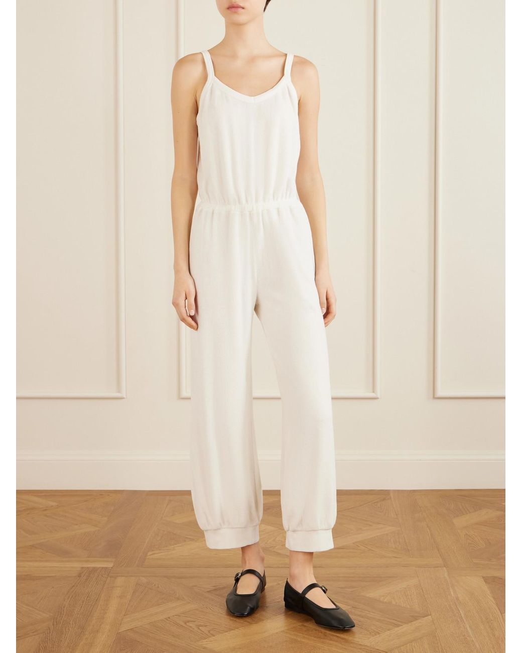 Suzie Kondi White Giorgi Cotton-Blend Terry Jumpsuit