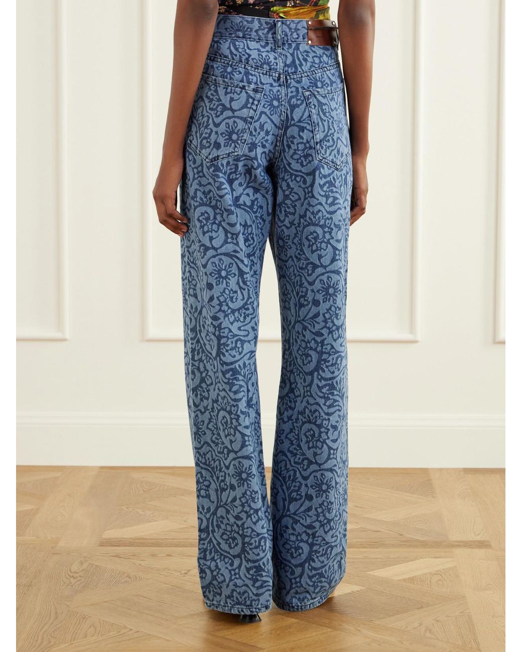 Dries Van Noten Blue Printed Mid-Rise Wide-Leg Jeans