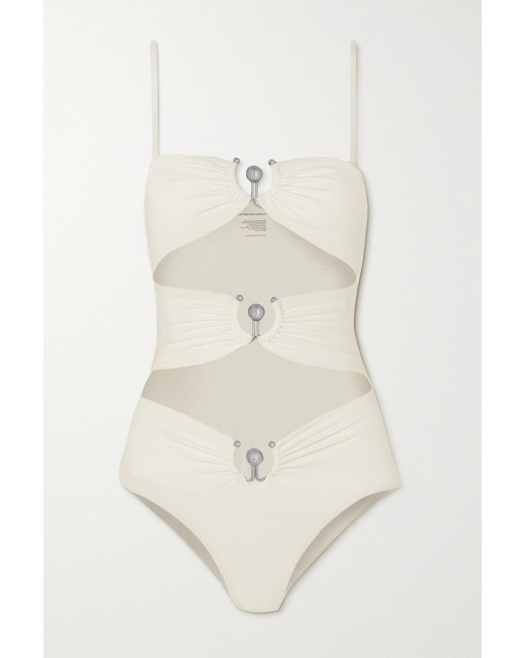 Christopher Esber White Embellished Cutout Swimsuit