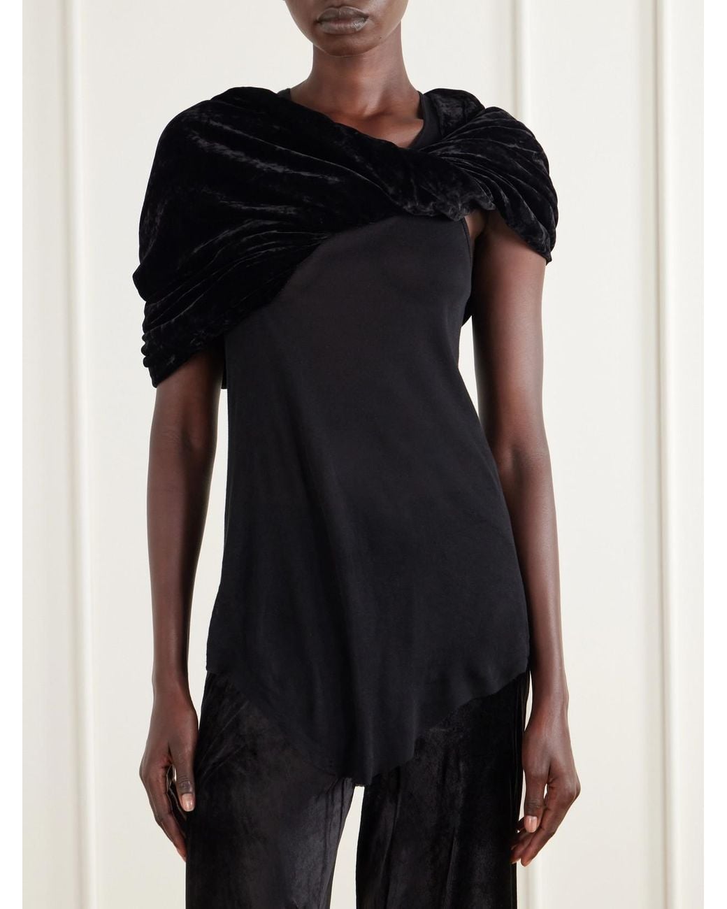 Rick Owens Black Twist Donut Cropped Crushed Velvet Cape