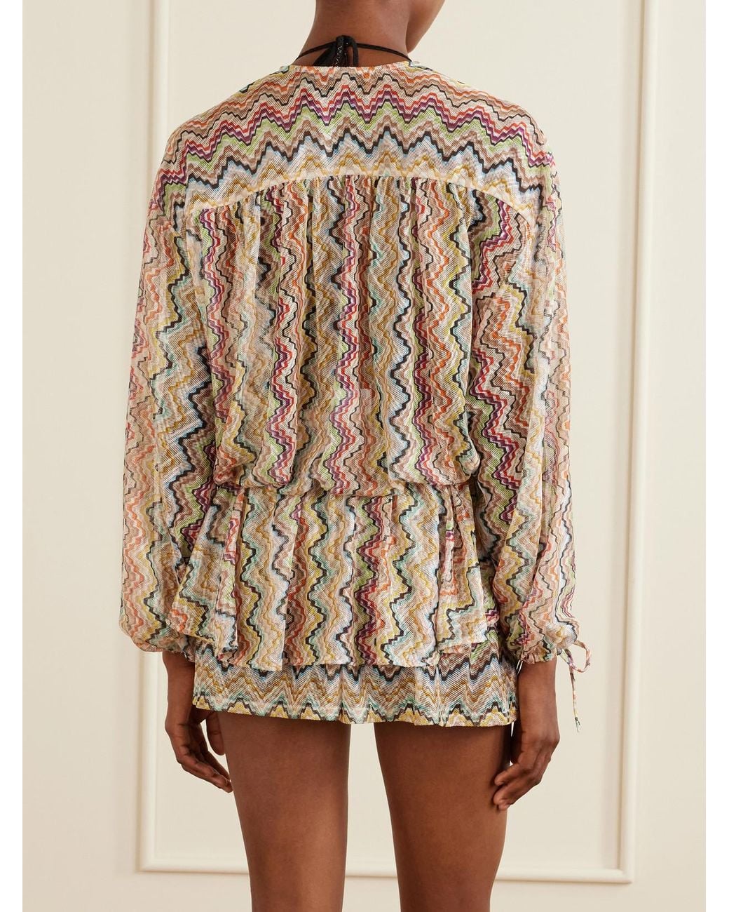 Missoni Natural Mare Gathered Striped Crochet-Knit Coverup