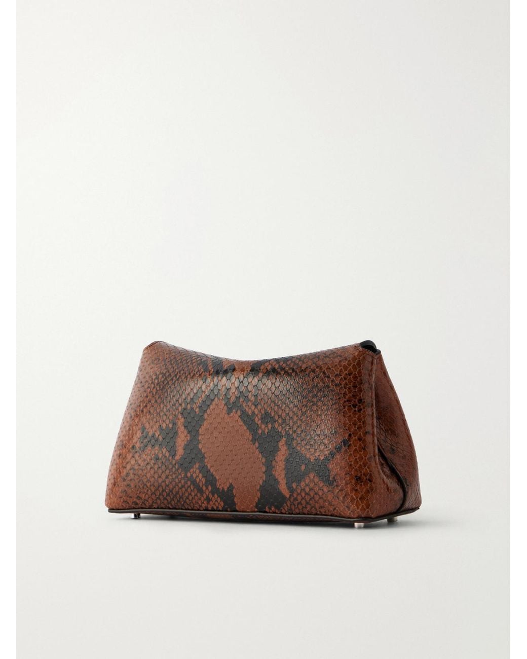 Totême Brown T-Lock Mini Snake-Effect Leather Clutch