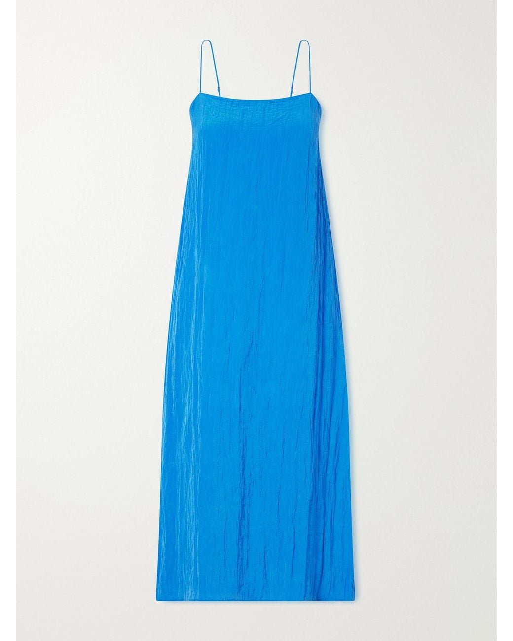 Tibi Blue Crinkled Satin Midi Dress