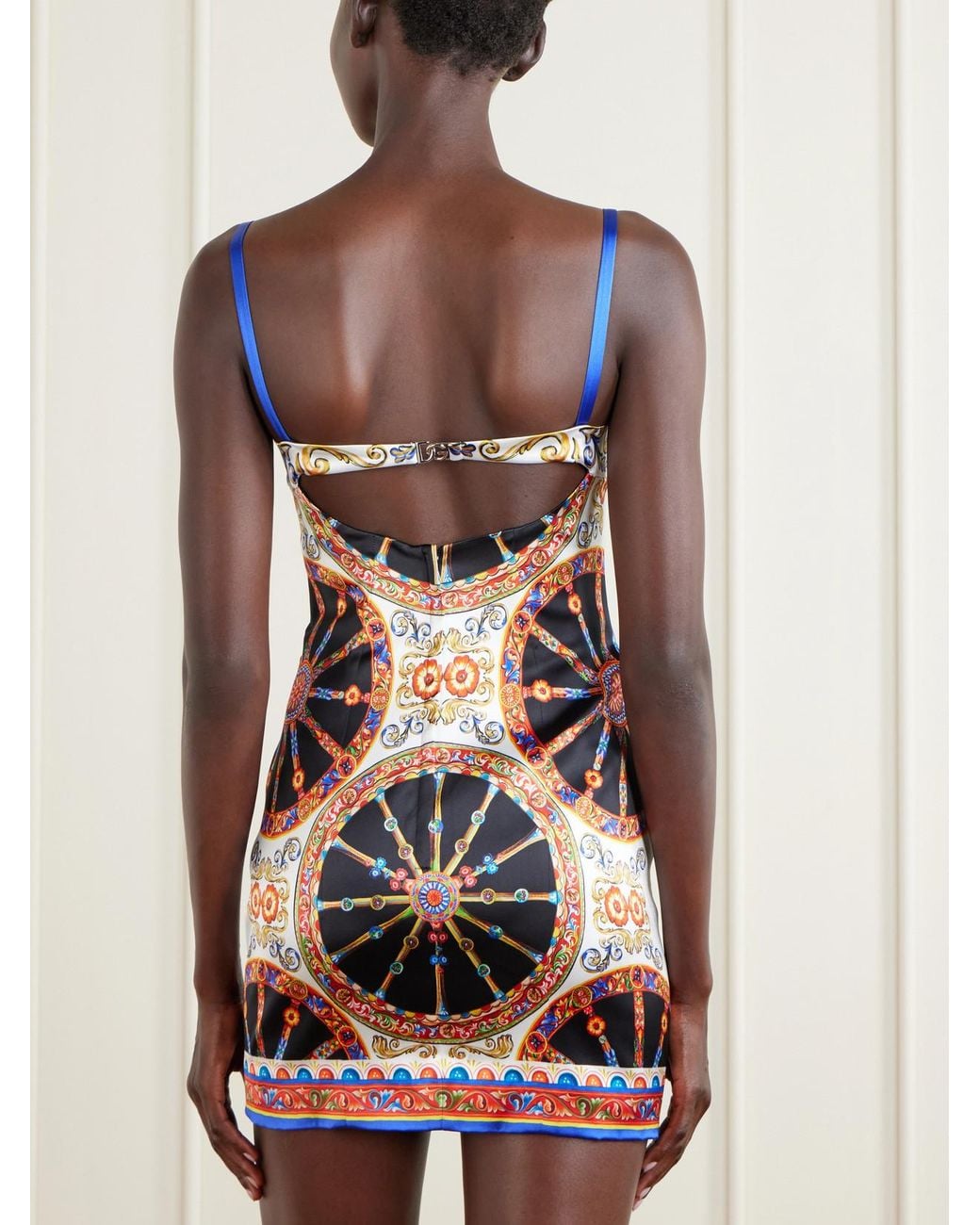 Dolce & Gabbana White Caretto-Print Satin Mini Dress