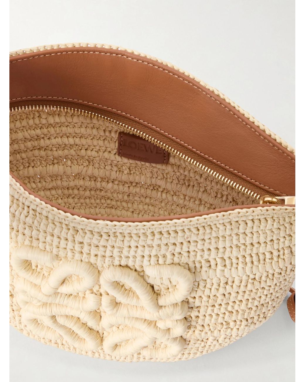 Loewe Natural Paula's Ibiza Eclipse Leather-Trimmed Raffia Shoulder Bag