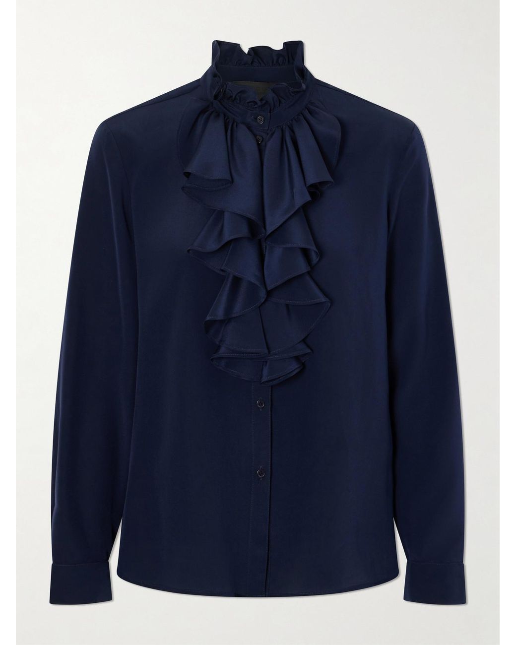 Nili Lotan Blue Lily Ruffled Silk-Satin Blouse