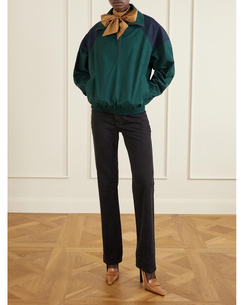 Saint Laurent Green Cotton Half-Zip Jacket