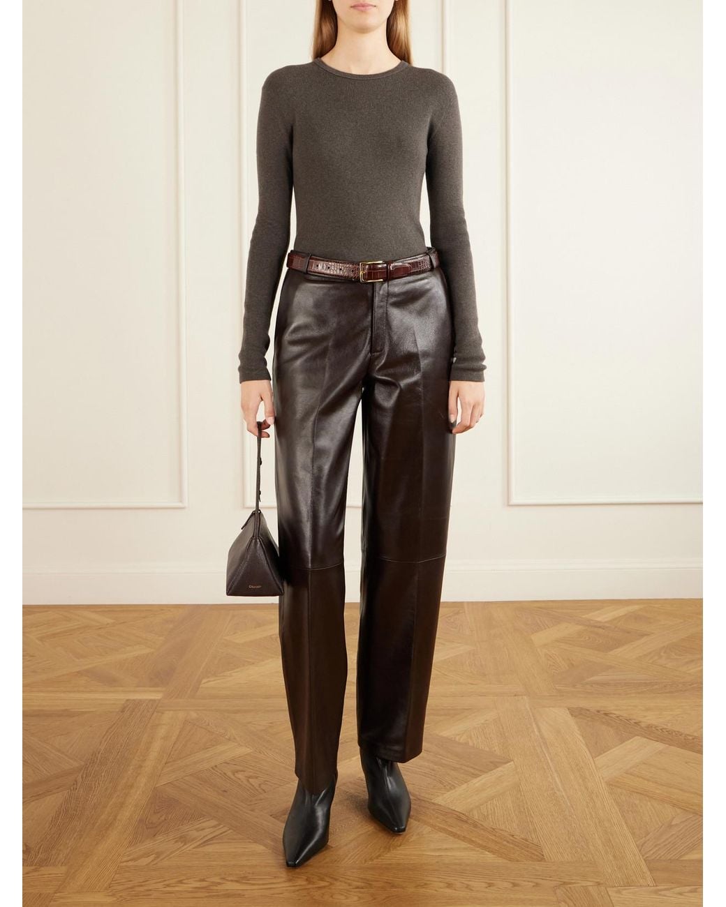 Arma Brown Palermo Leather Straight-Leg Pants