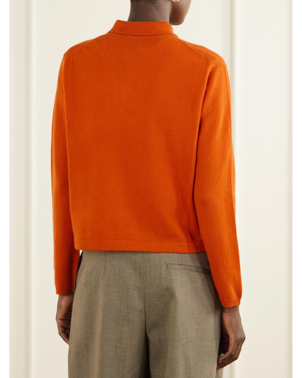 Allude Orange Cashmere Polo Sweater