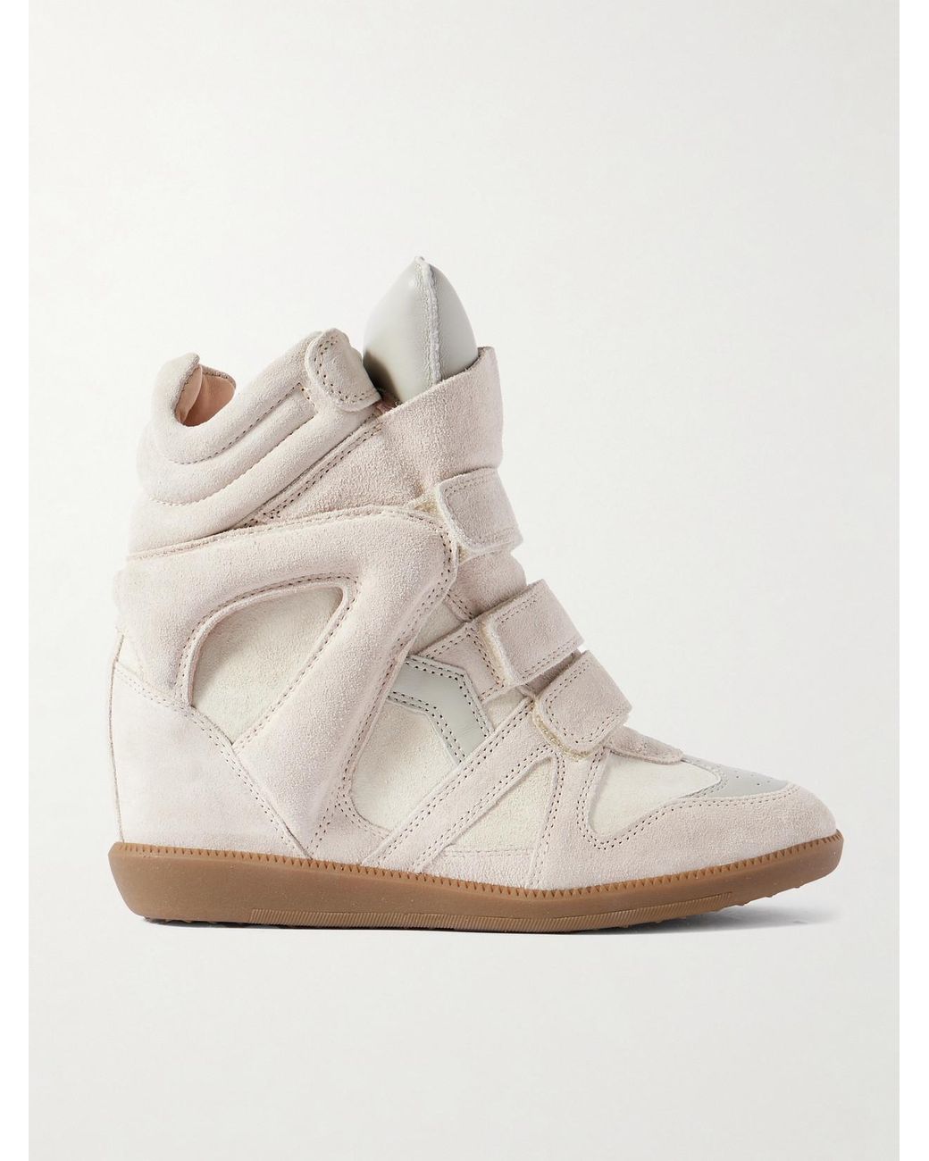 Isabel Marant Natural Bekett Leather-Trimmed Suede High-Top Wedge Sneakers