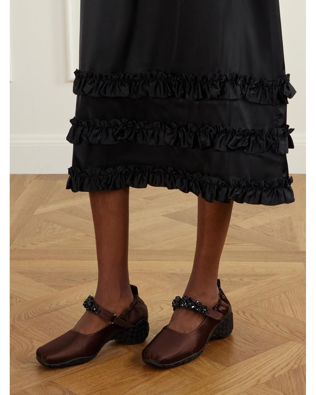 Simone Rocha Brown Ballet Runner Crystal-Embellished Satin Pumps