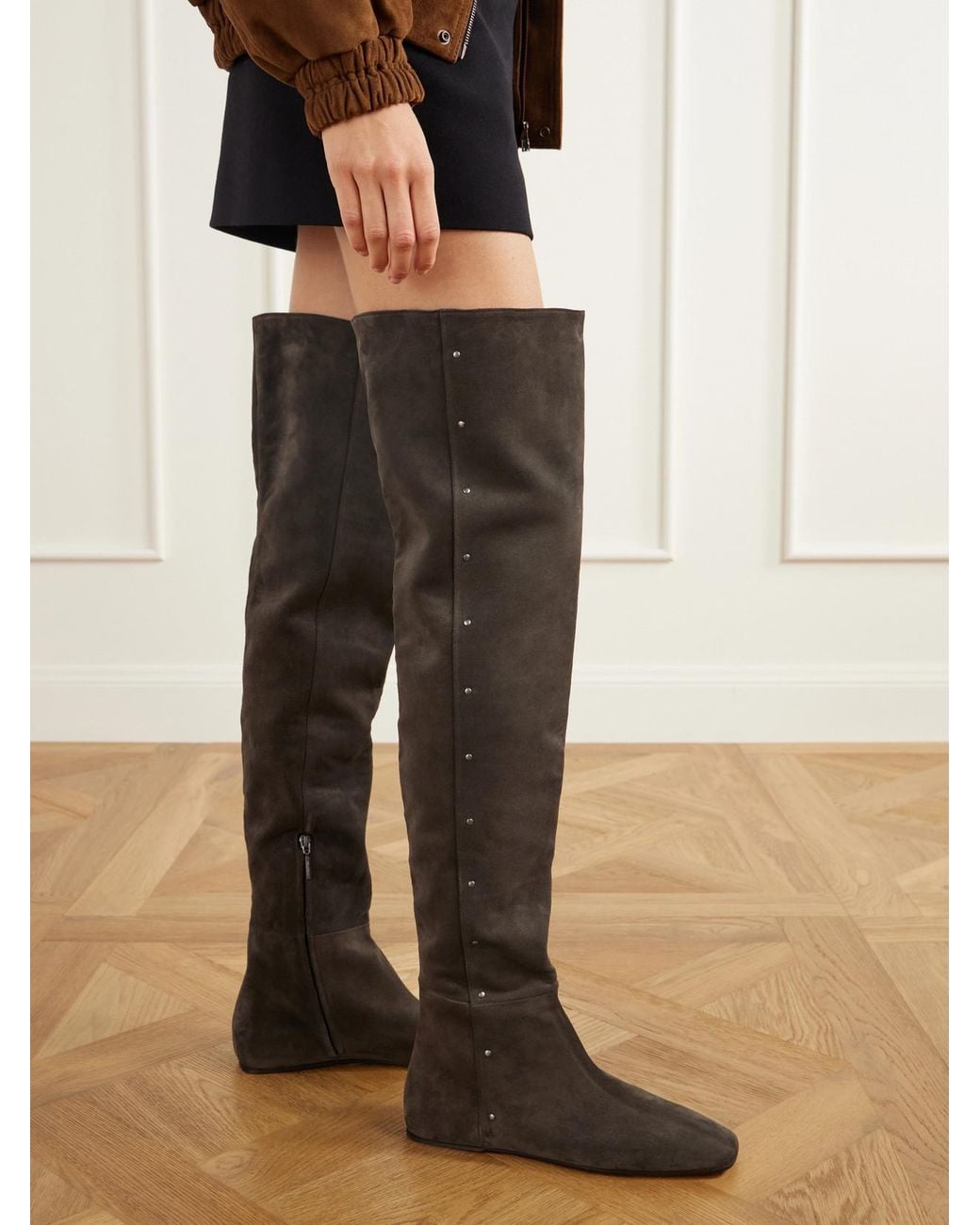 Max Mara Black Maspietra Studded Paneled Suede Over-The-Knee Boots