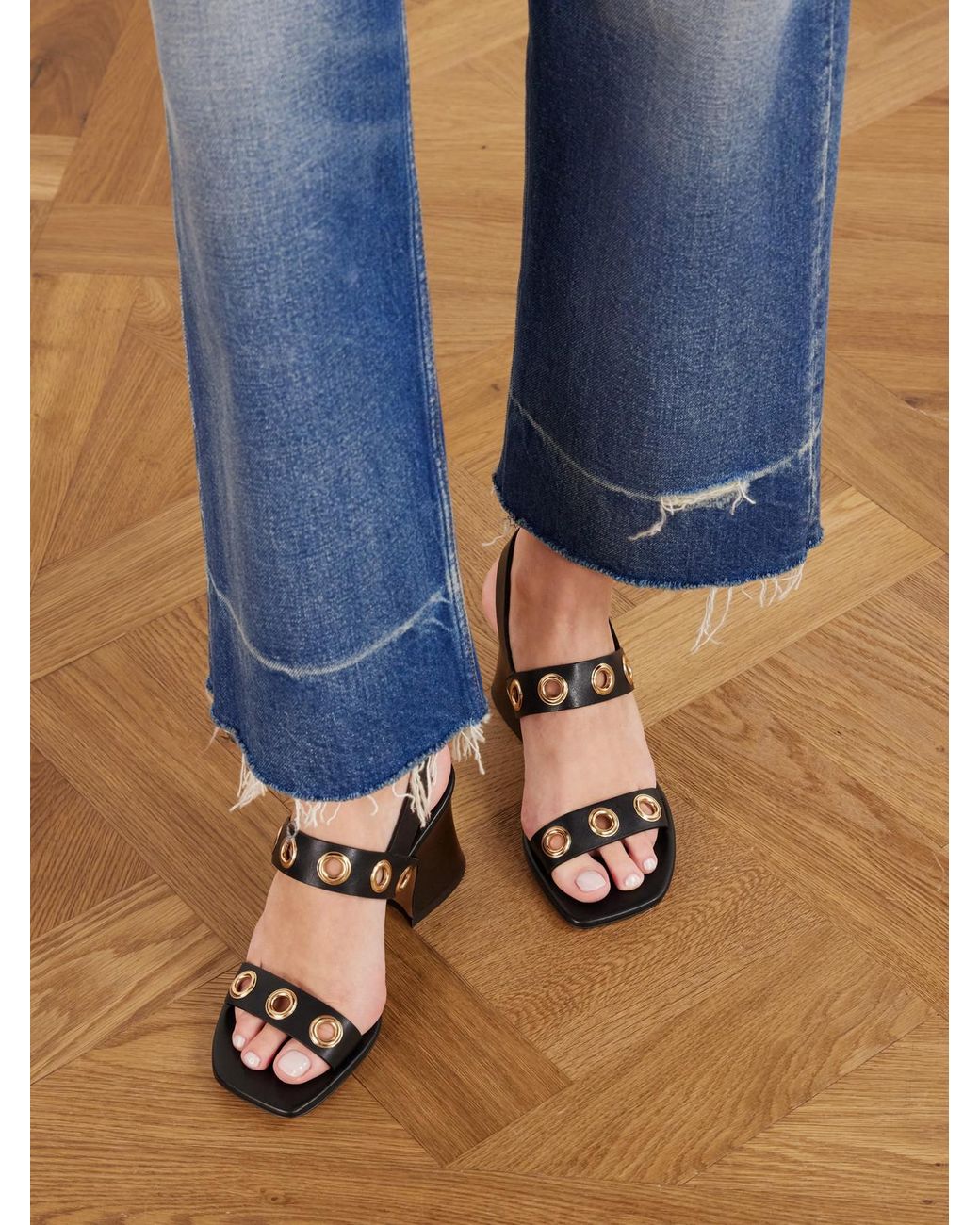 Chloé Black Embellished Leather Sandals