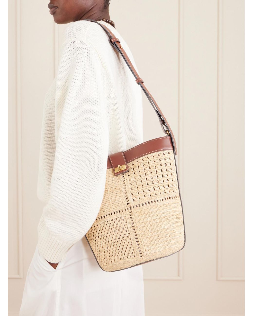 Anya Hindmarch Natural Leather-Trimmed Raffia Crossbody Bag