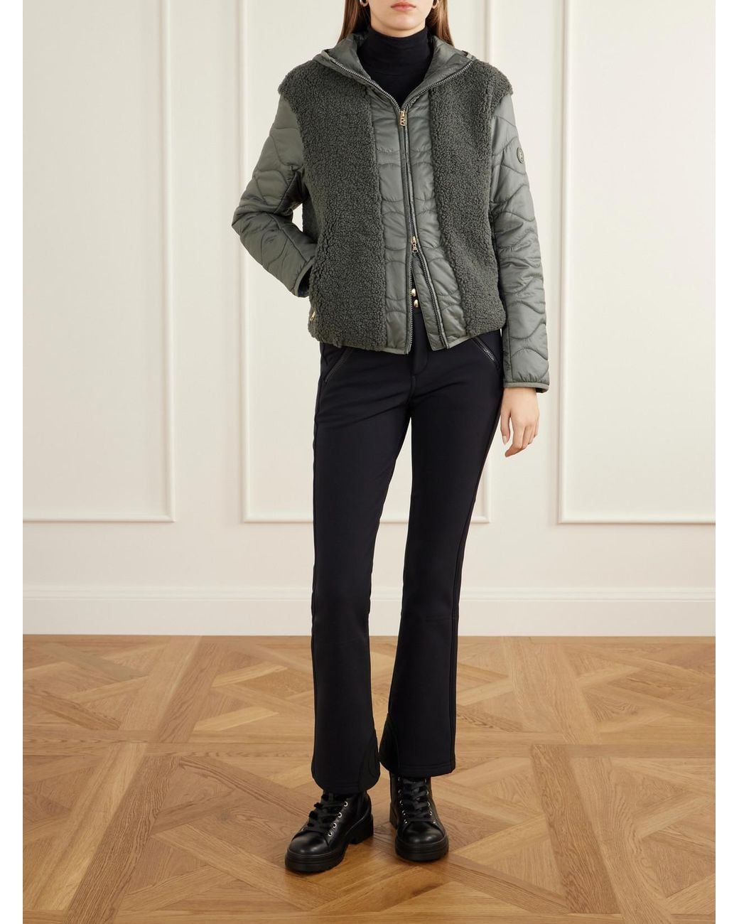 Bogner Green Bibi Quilted Plush-Trim Shell Jacket