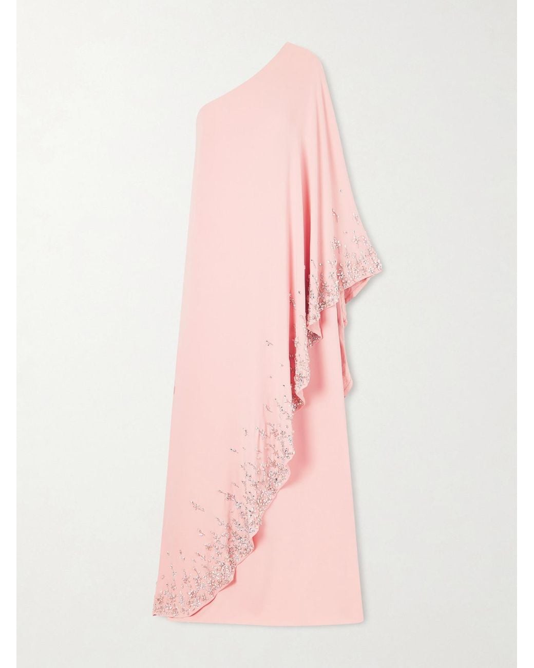 Oscar de la Renta Pink One-Shoulder Crystal-Embellished Silk-Blend Crepe Gown