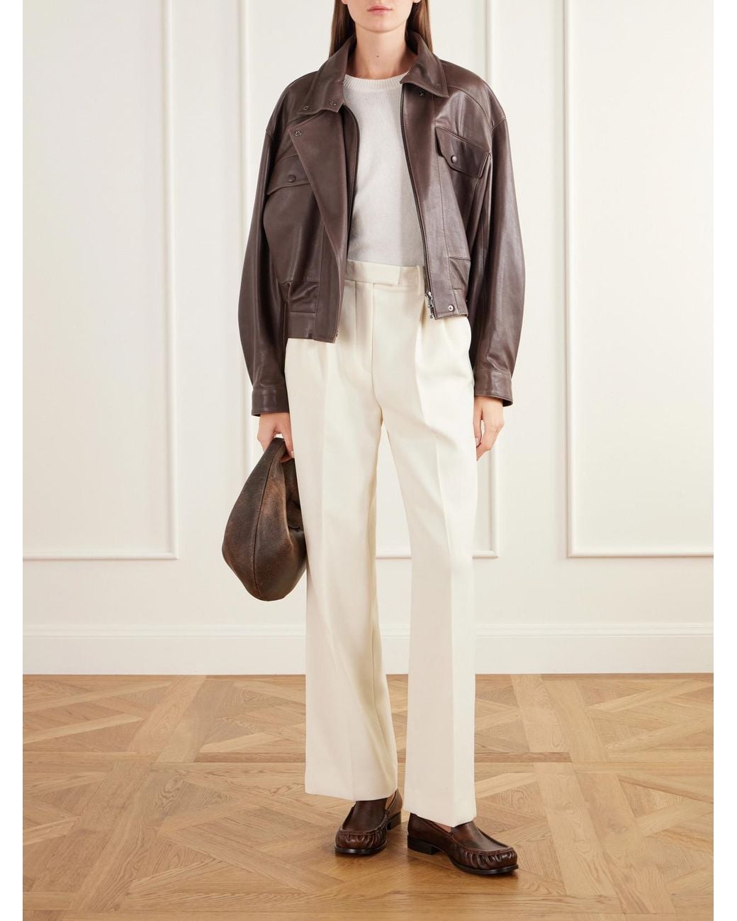 Almala White Pleated Twill Straight-Leg Pants