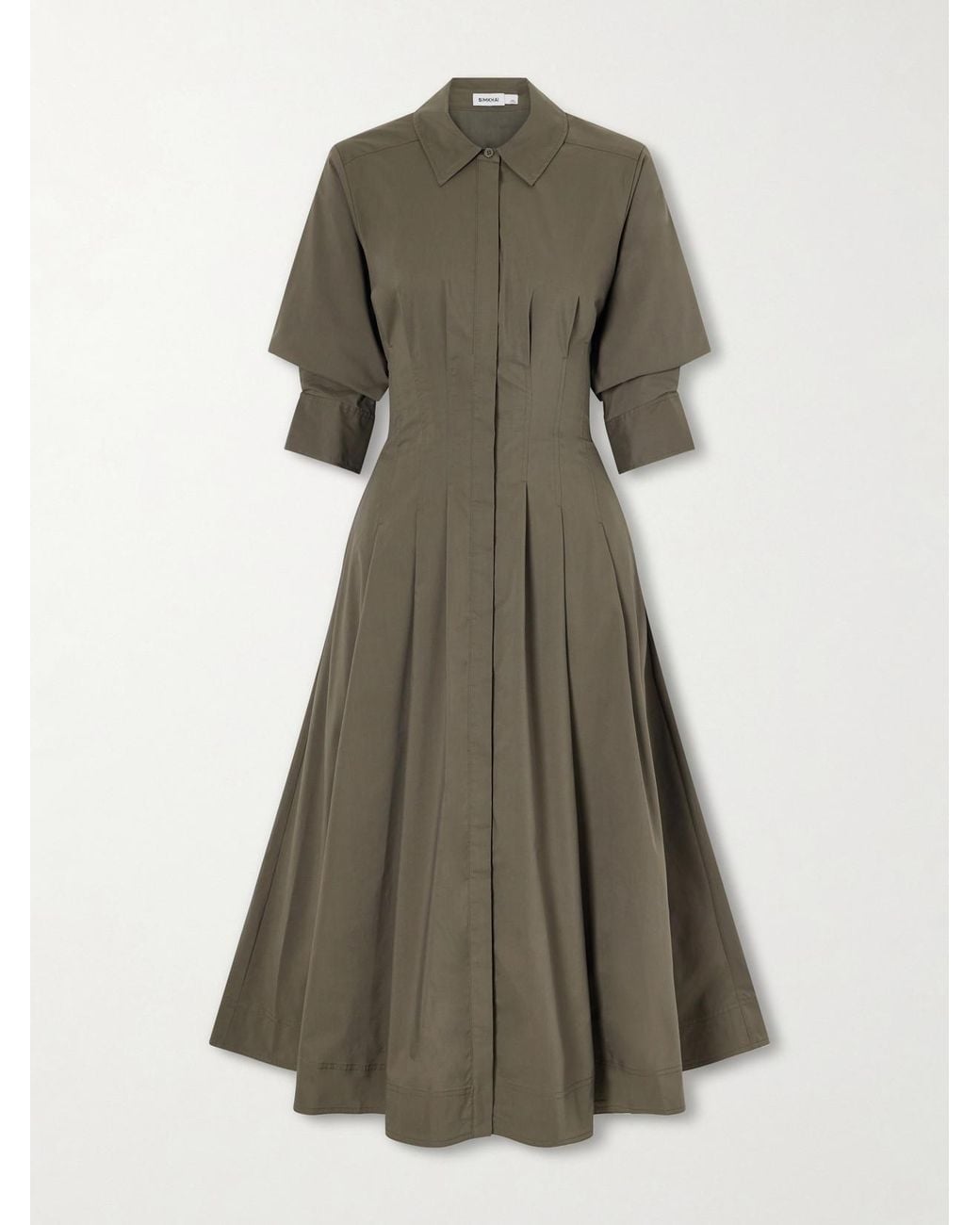 Jonathan Simkhai Green Jazz Pintucked Cotton-Blend Poplin Midi Shirt Dress
