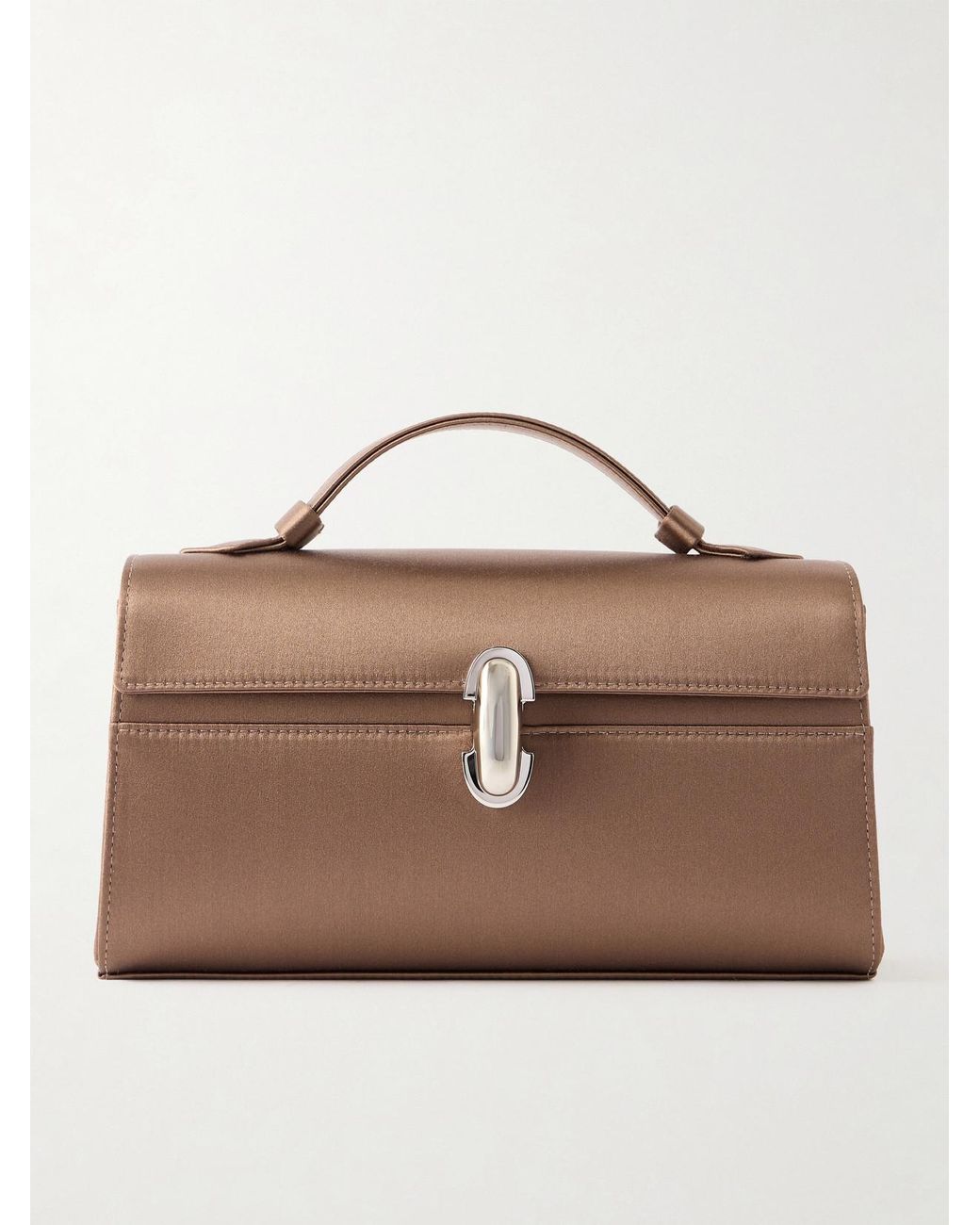 SAVETTE Brown Symmetry Pochette Satin Top-Handle Bag