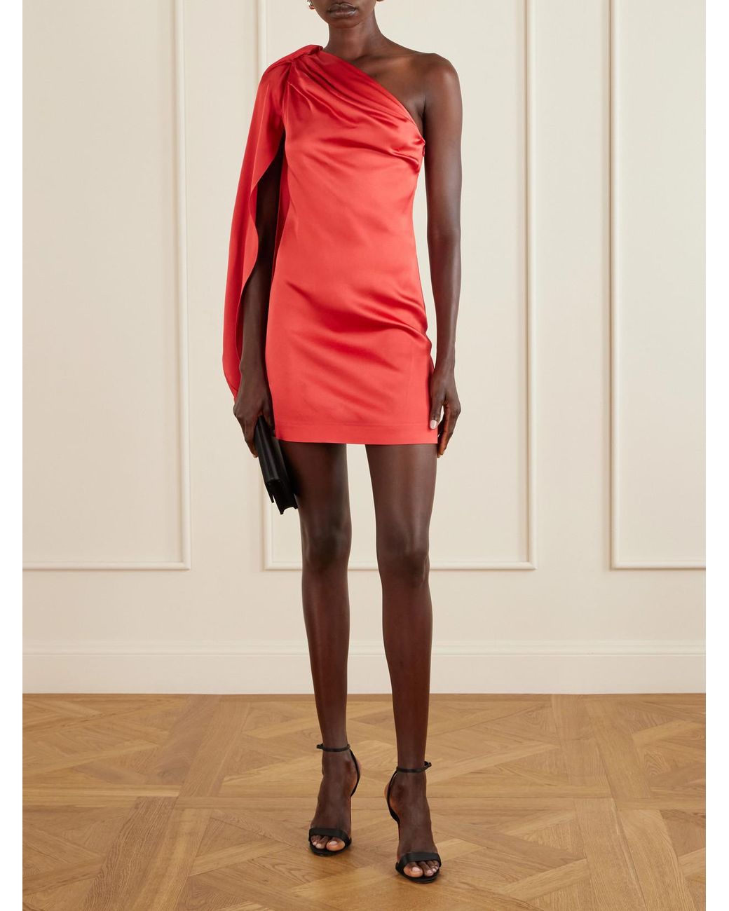 Stella McCartney Red One-Shoulder Draped Satin Mini Dress