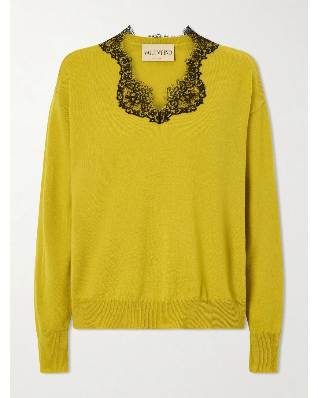 Valentino Garavani Yellow Lace-Trimmed Cashmere Sweater