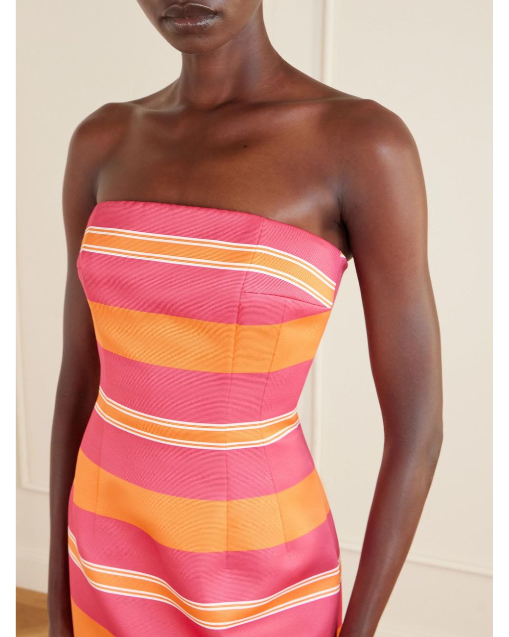 Emilia Wickstead Red Manolo Blahnik Leila Striped Taffeta-Faille Midi Dress