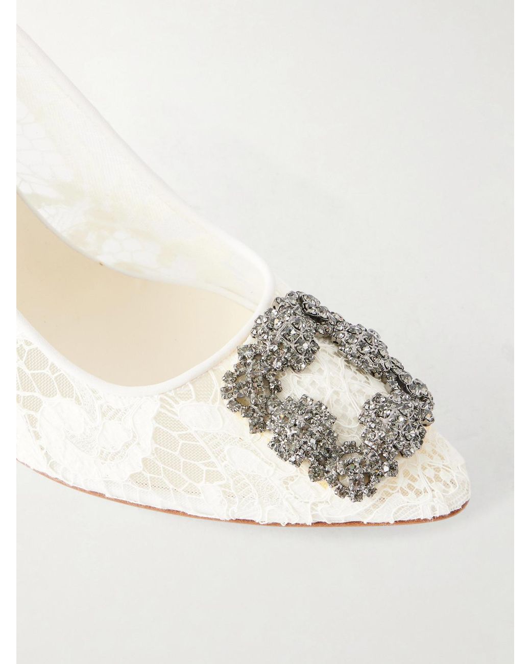 Manolo Blahnik Gray Hangisi 90 Crystal-Embellished Corded Lace Pumps