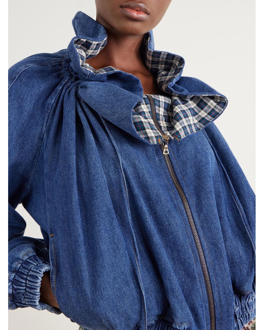 Dries Van Noten Blue Gathered Drawstring Denim Jacket