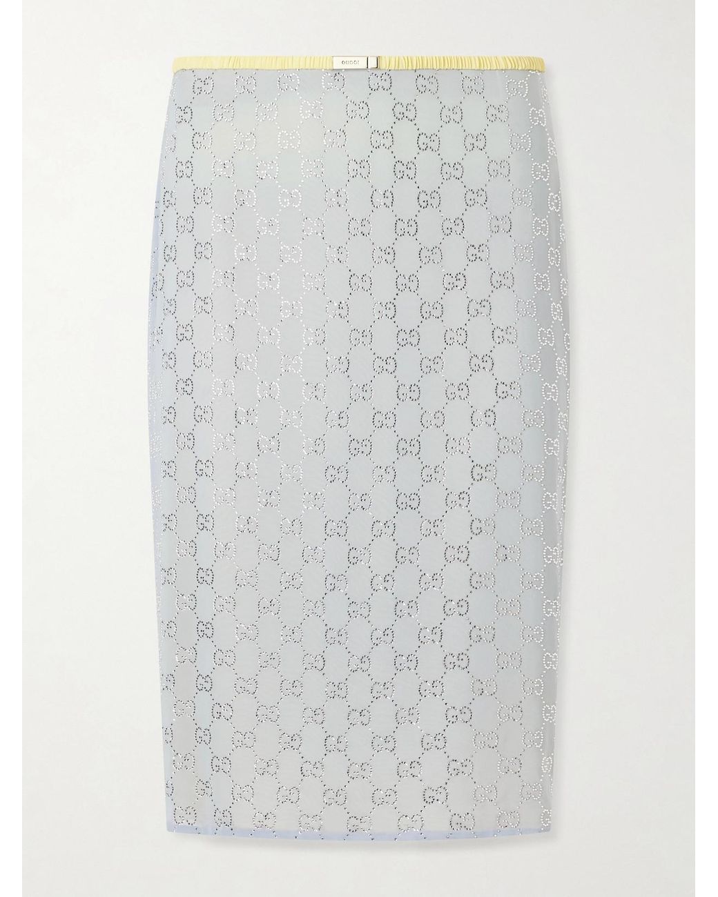 Gucci White Crystal-Embellished Silk-Blend Midi Skirt