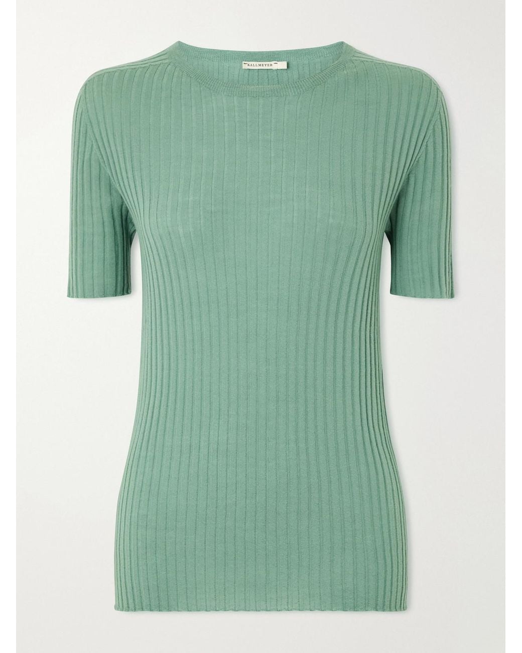 Kallmeyer Green Ribbed-Knit Merino Wool T-Shirt