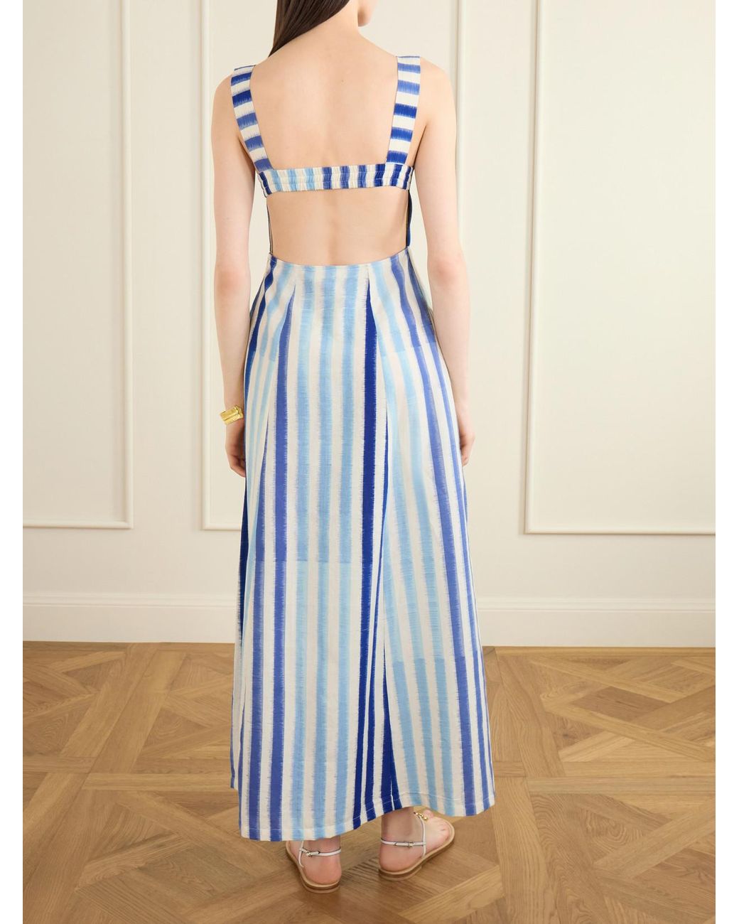Emporio Sirenuse Blue Azzurra Ikat Striped Cotton Midi Dress