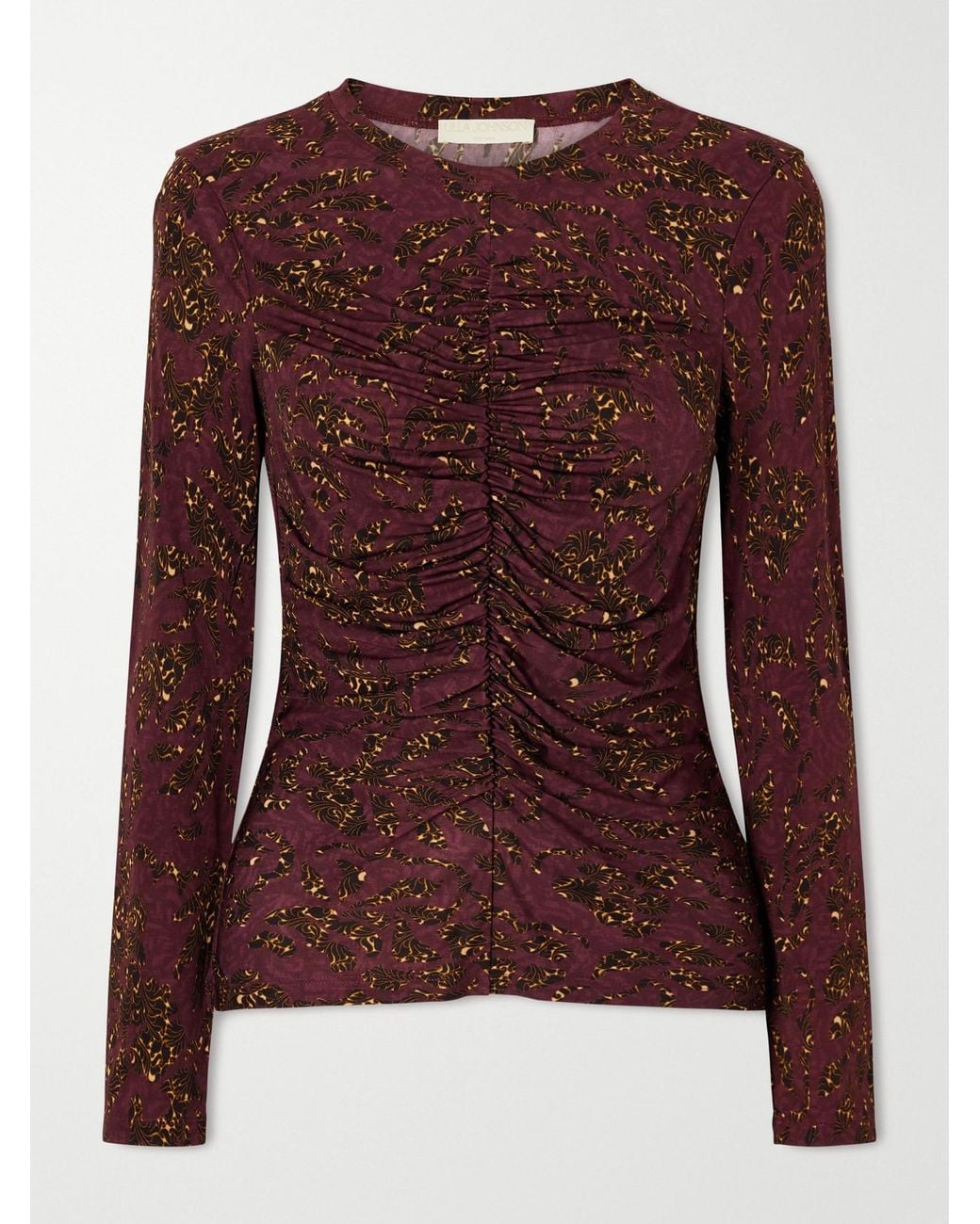 Ulla Johnson Brown Asha Ruched Floral-Print Jersey Top