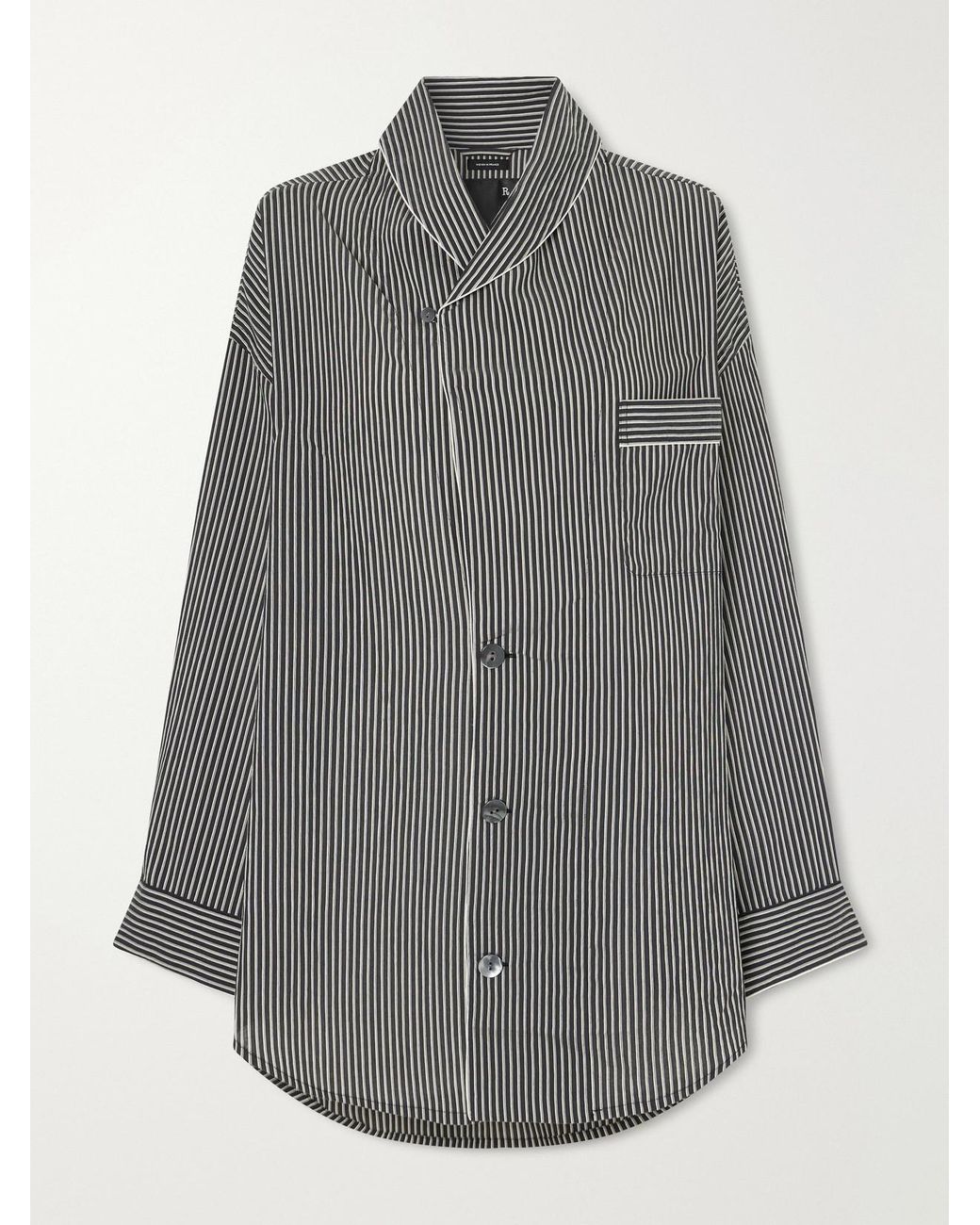 R13 Gray Shawl-Collar Striped Poplin Shirt