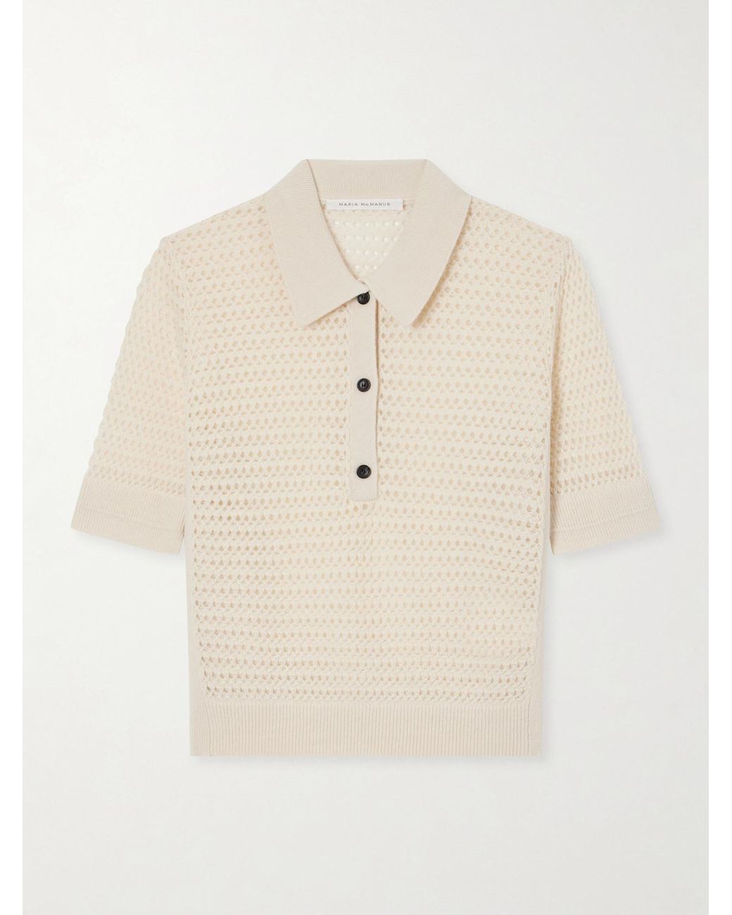 Maria McManus Natural Cashmere And Cotton-Blend Crocheted Polo Shirt